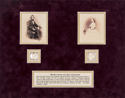 Abraham Lincoln And Mary Todd Lincoln Dual Hair Display (University Archives LOA)